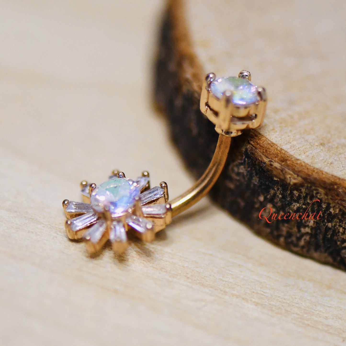 316L Surgical Steel 14G Aurora Borealis Flower Belly Bar, Navel Ring Belly Piercing Jewellery