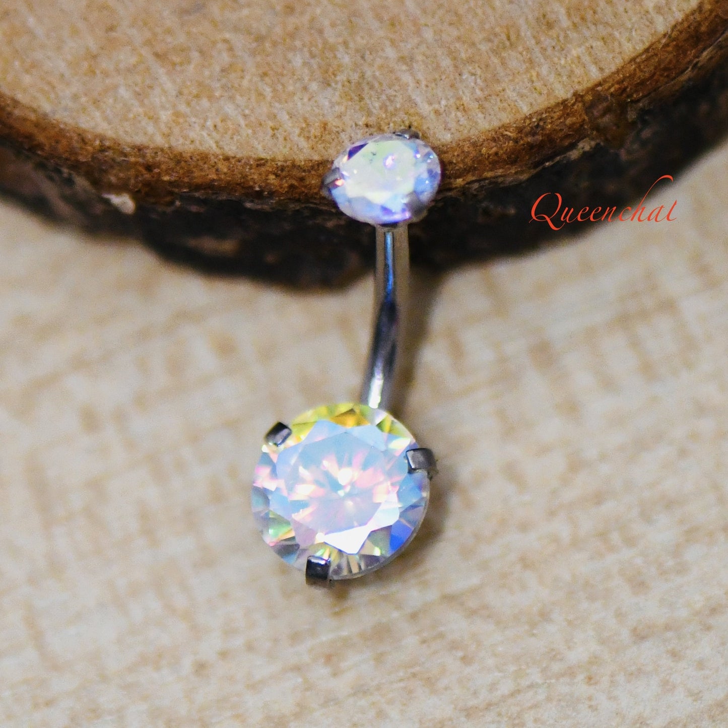 316L Surgical Steel 14G Aurora Borealis Belly Bar, Navel Ring Belly Piercing Jewellery