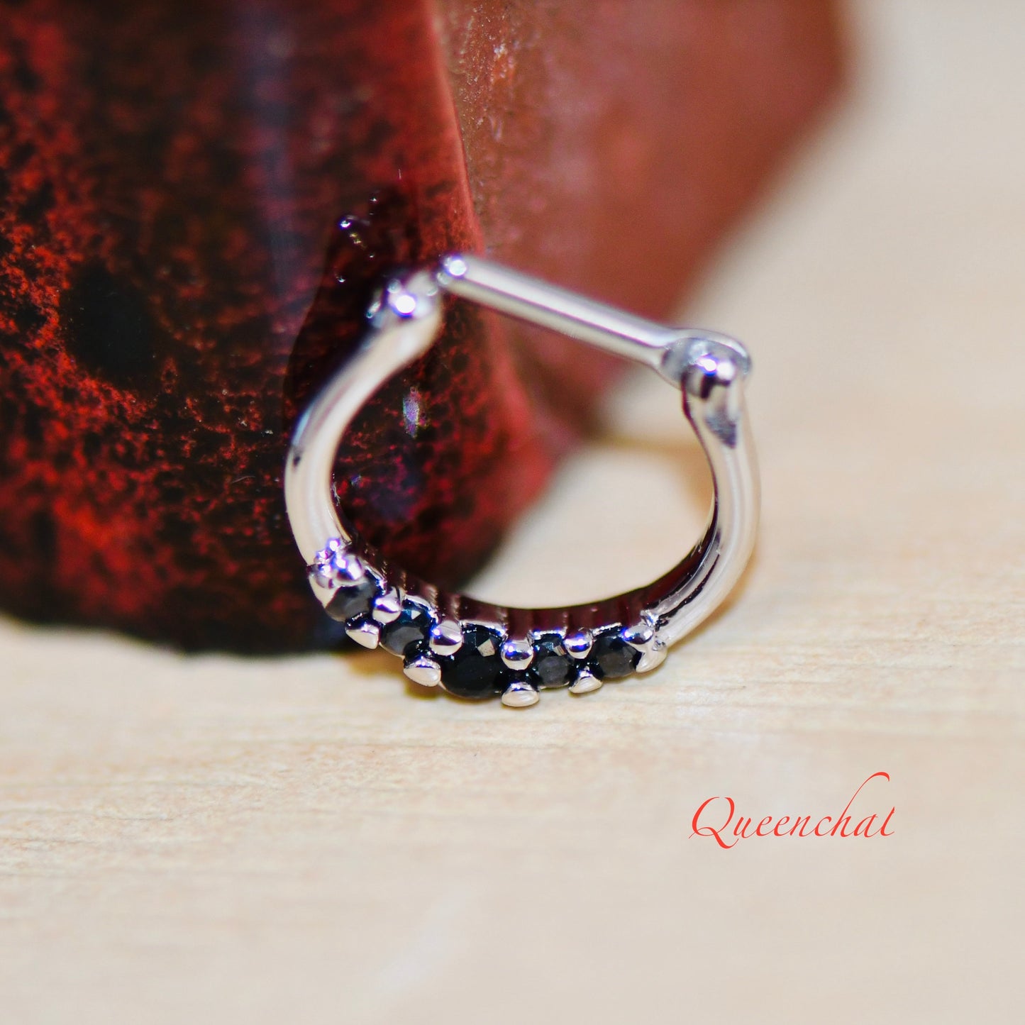 16G Black CZ Septum Ring Ring Daith Ring Hinged ClickerSilver 8mm