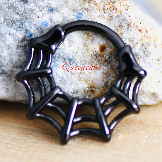16G 316L Surgical Steel Cobweb Spider Web Septum Ring Cartilage Piercing Earring Clicker Daith Ring Earring 8mm