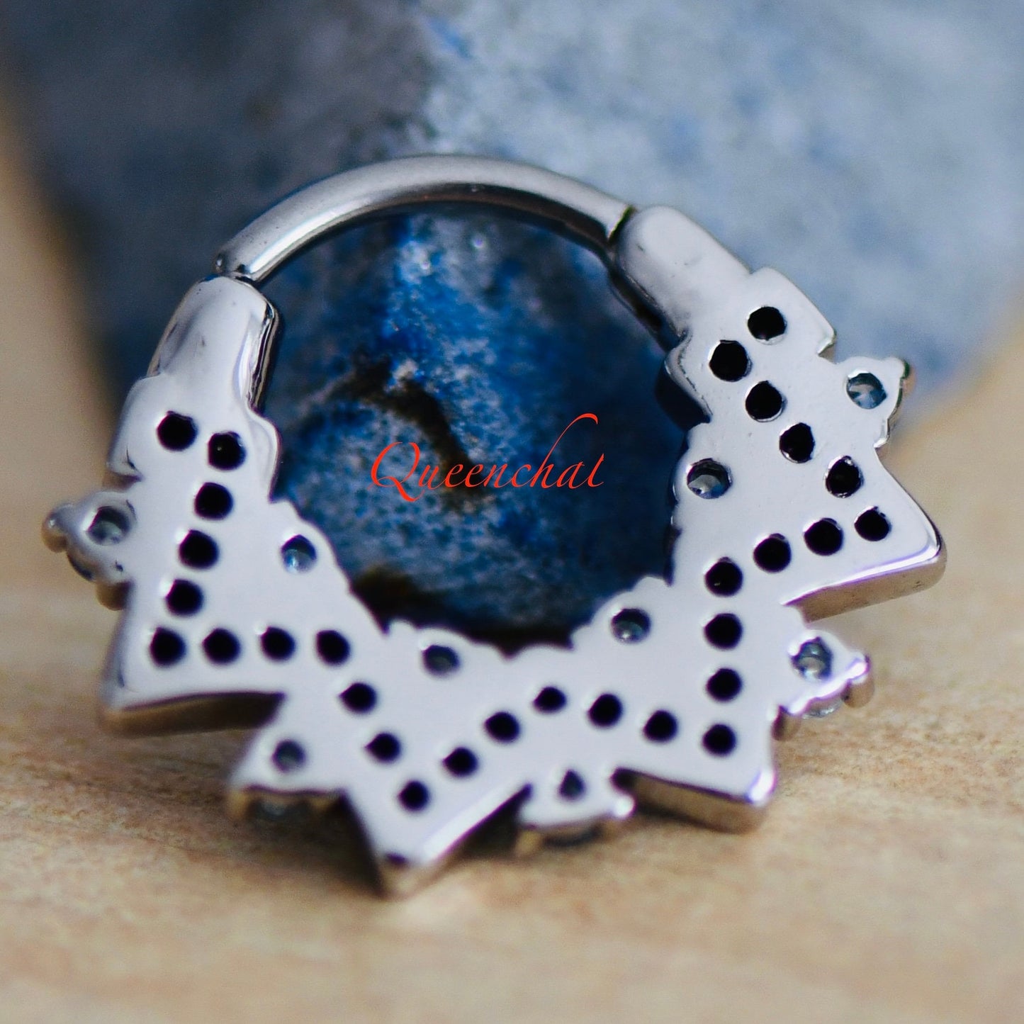 16G Aquamarine & Black CZ Zig Zag Design Septum Ring Ring Daith Septum Ring Hinged Clicker
