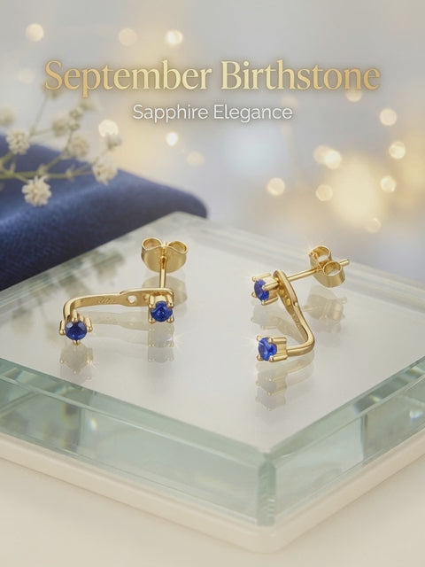 S925 Gold Plated Sapphire Ear Jacket Earrings – September Birthstone