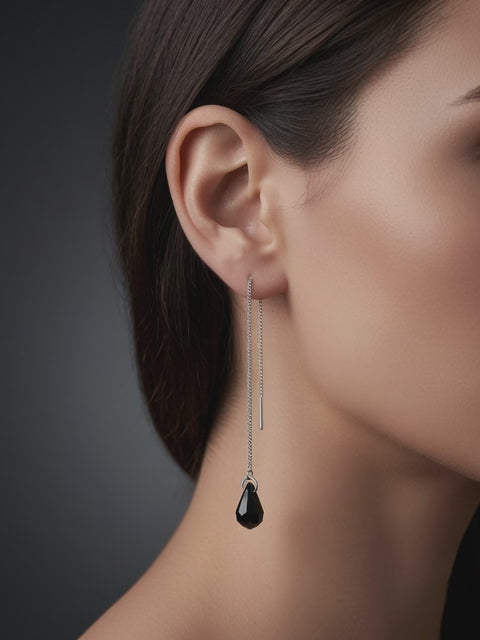 S925 Sterling Silver Crystal Threader Earrings - Purple, Aqua, Black
